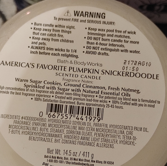 LIMITED EDITION BATH & BODY WORKS 3 WICK CANDLE PUMPKIN SNICKERDOODLE - Picture 3 of 3